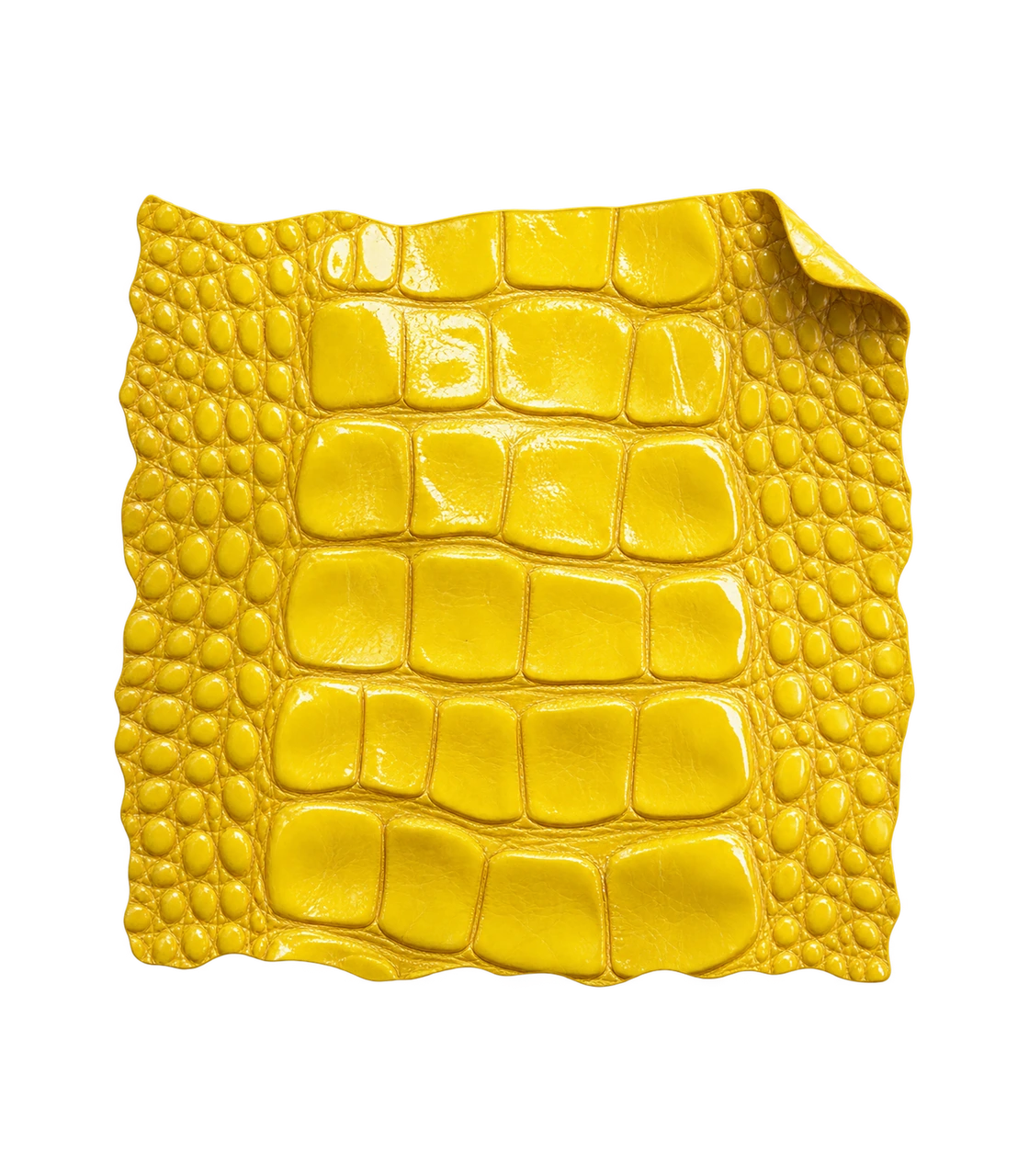Glossy lemon-yellow crocodile leather texture.