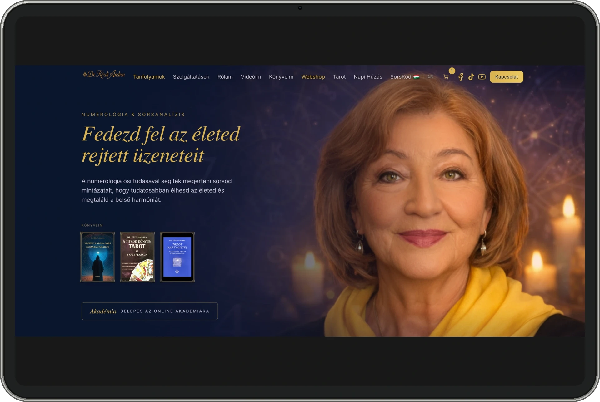 Dr. Kézdi Andrea website shown on a tablet